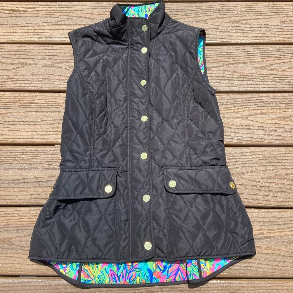 Lilly Pulitzer Vest, Multi Colored Pattern, Gold Buttons, Small, GORGEOUS